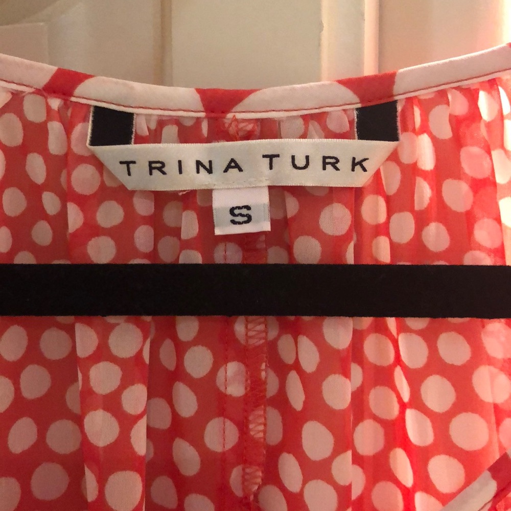Trina Turk red polka dot button down sz small EUC - Picture 3 of 6